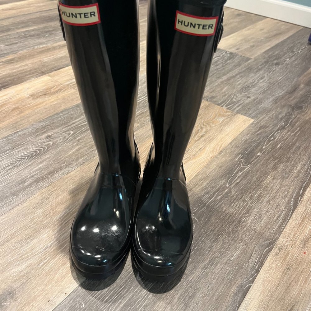 Hunter boots, shiny black , size US 4B/5G